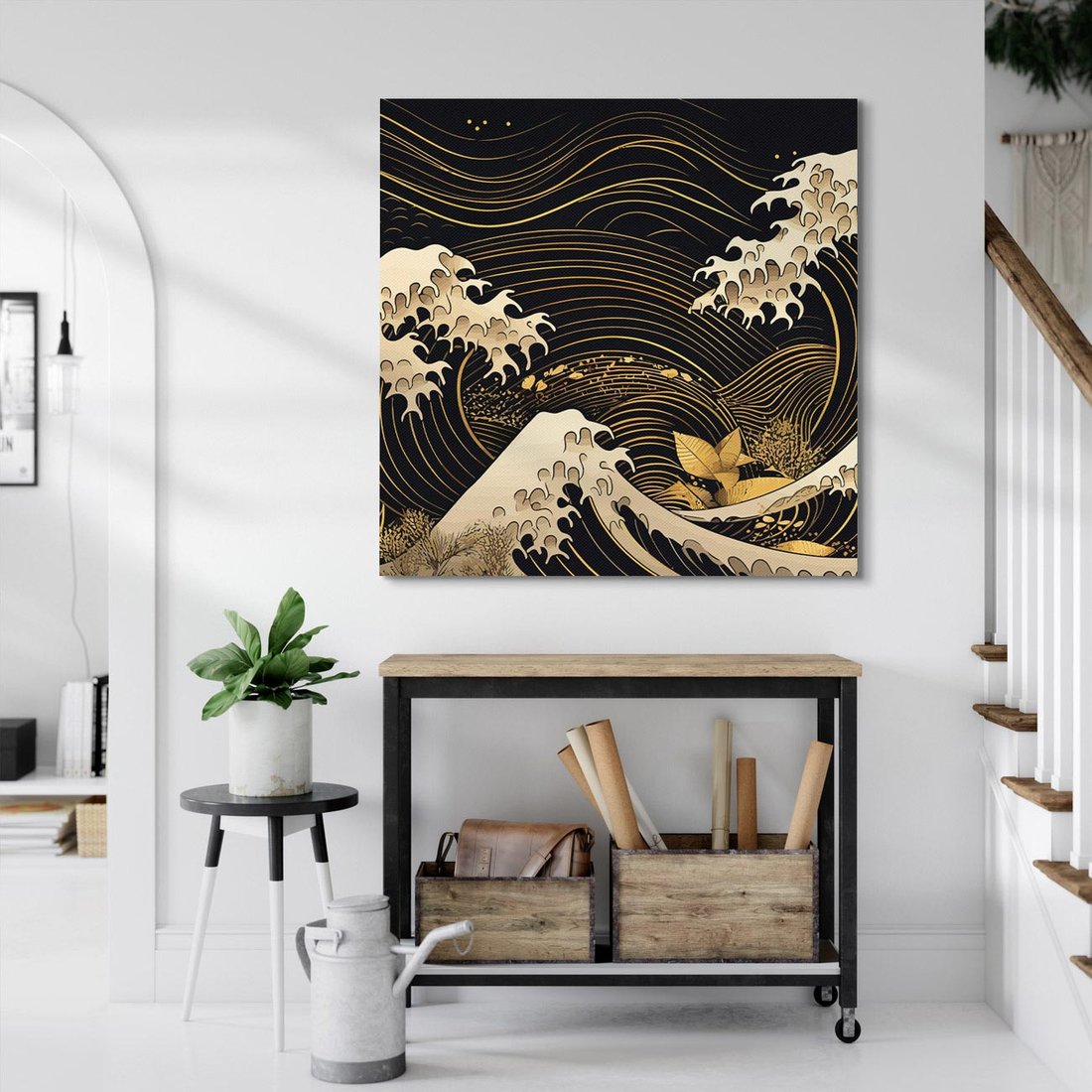 Obraz na płótnie 70x70 - Złote Piękno - ciemny obraz, fala morska