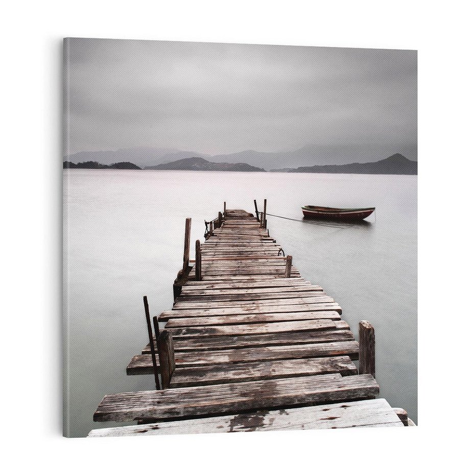 Obraz na płótnie 70x70 - Spokój nad Jeziorem - pomost, jezioro