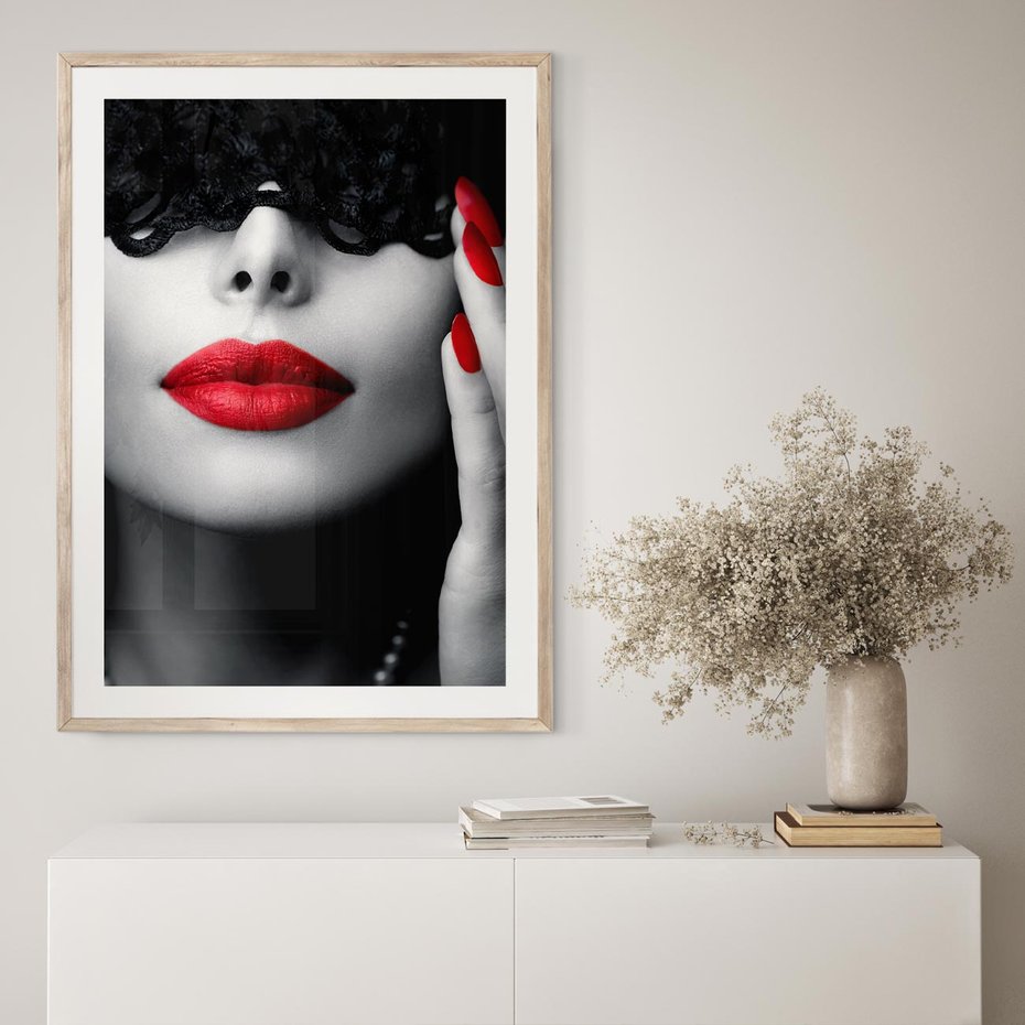 Plakat w ramie 40x50 - Piękno usta i szminka - usta, szminka - rama drewno