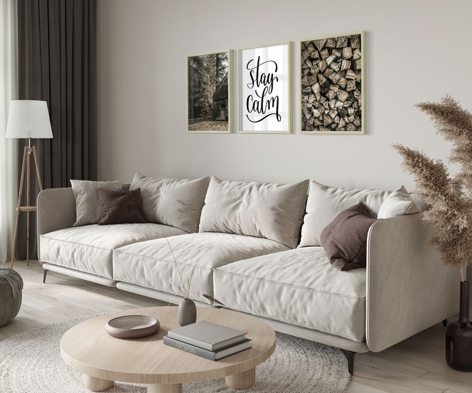 Zestaw obrazy w ramie 30x40 galeria - Spokój, cytat, typografia, rustykalny - rama drewno