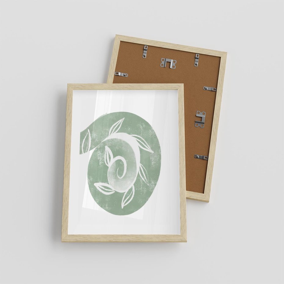 Plakat w ramie 30x40 - Zielony Świat Odpoczynku - abstrakcyjny zielony motyw, skandynawski design - rama drewno