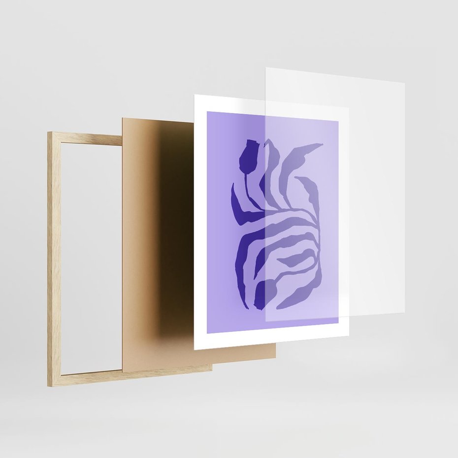 Plakat w ramie 40x50 - Boho Sztuka Wolności - kwiaty, energetyczne fioletowe tło - rama drewno