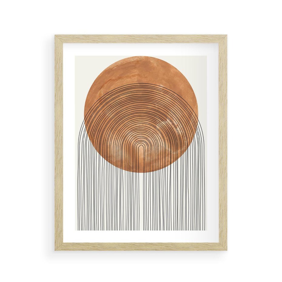 Plakat w ramie 40x50 - Konturem Kształtowane - koło, boho styl - rama drewno