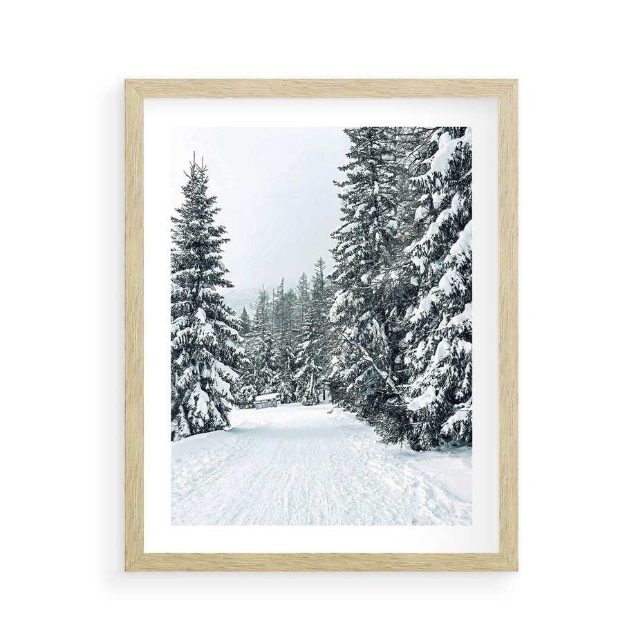 Plakat w ramie 40x50 - Magia Zimy na Obrazie - las, zima - rama drewno