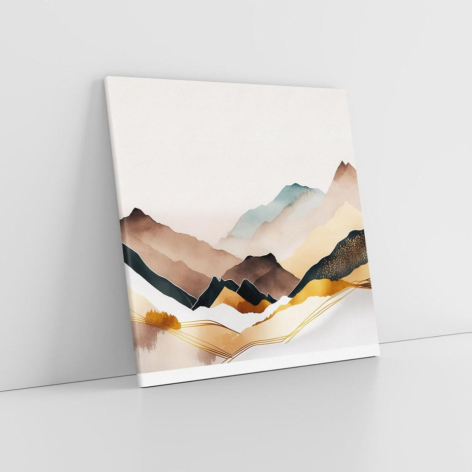 Obraz na płótnie 40x40 - Góry Tonące w Pastelach - złote pastelowe góry, akwarela