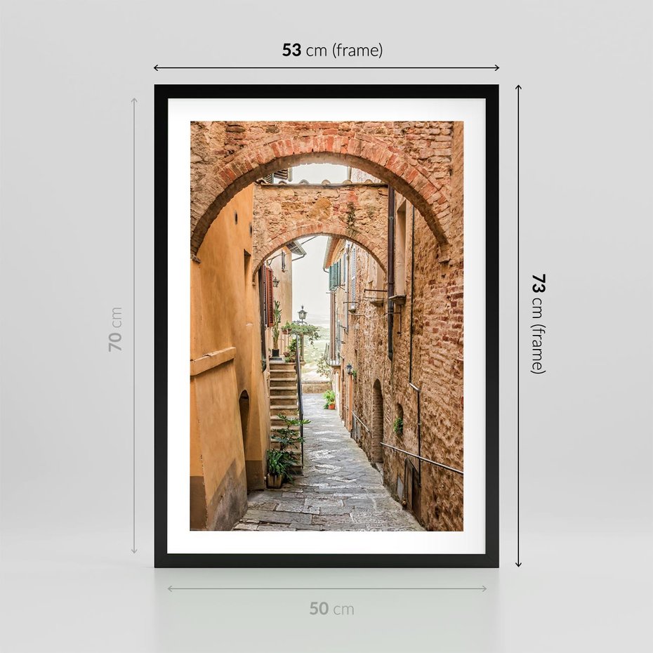 Plakat w ramie 50x70 - Magiczna podróż w głąb miasta - uliczka, perspektywa - rama czarna