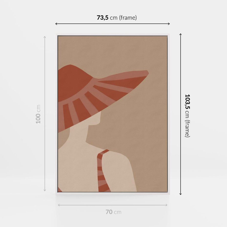 Obraz w ramie 70x100 - Kobiecy Portret - plakat retro, kobieta w kapeluszu - rama biała