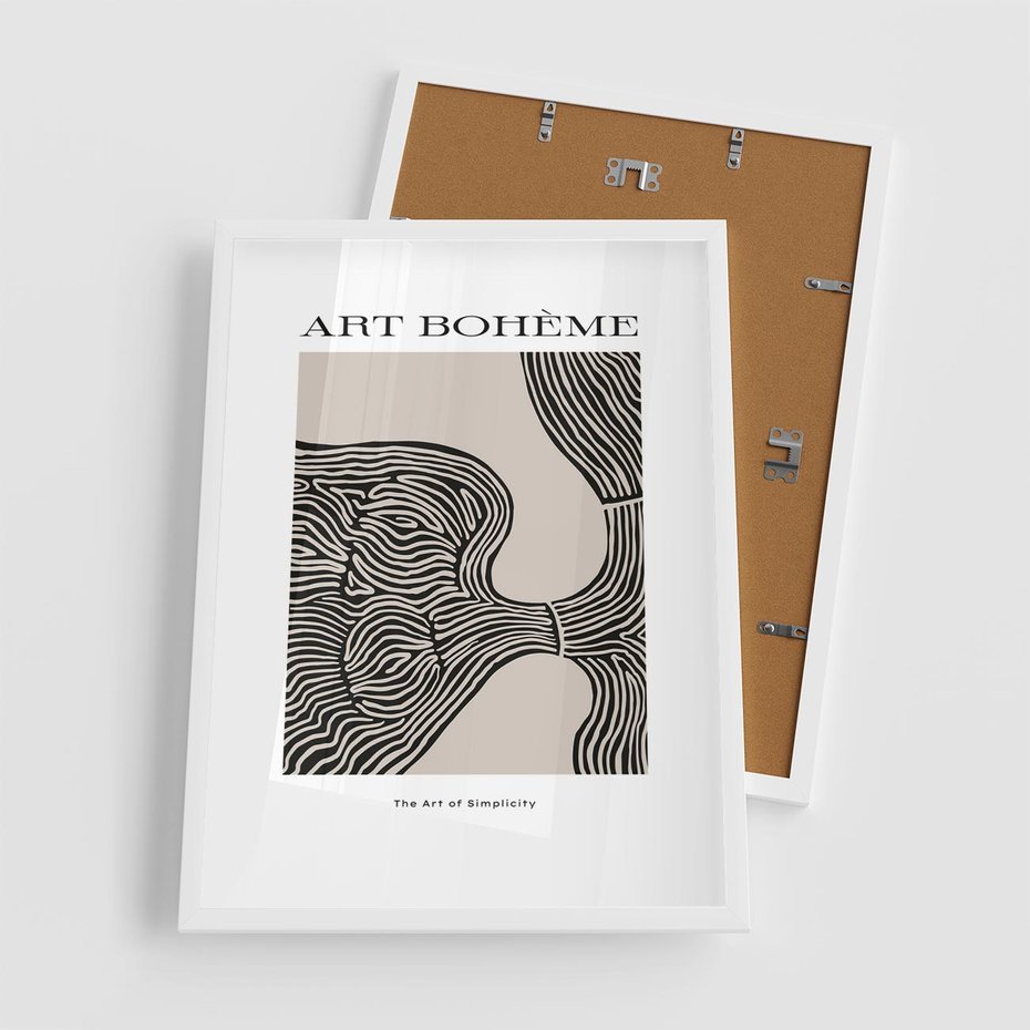 Plakat w ramie 50x70 - Wewnętrzne Zagadki Kształtów - sztuka minimalizmu, biało czarna rycina - rama biała