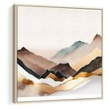 Obraz w ramie 50x50 - Góry Tonące w Pastelach - złote pastelowe góry, akwarela - rama drewno