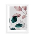 Plakat w ramie 50x70 - Pastelowe Liście w Minimalizmie - pastelowe liście, minimalistyczny obraz - rama biała