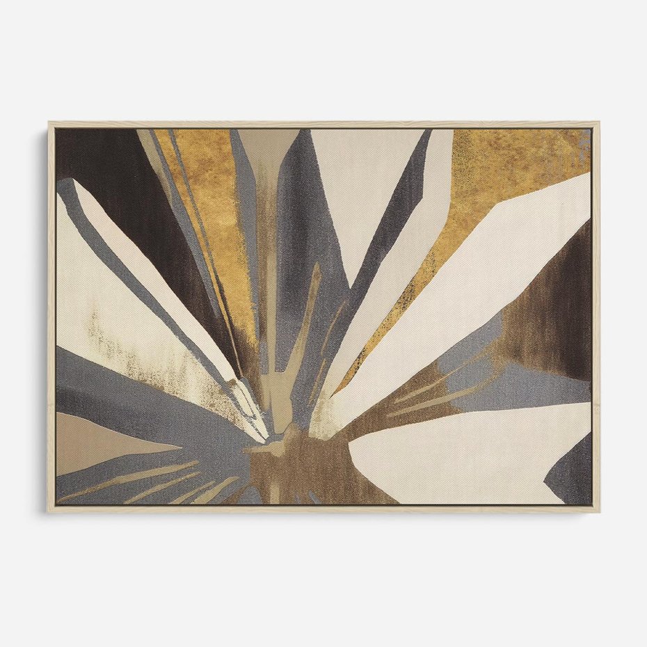 Obraz w ramie 70x50 - Szept roślinnych emocji - olejna abstrakcja, złoto i brąz - rama drewno