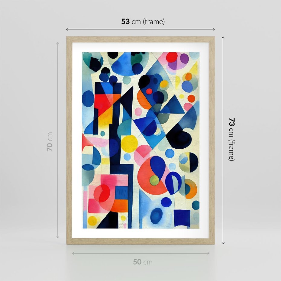 Plakat w ramie 50x70 - Księga Akwarelowych Przeniknięć - abstrakcyjny obraz, różne kolorowe kształty - rama drewno