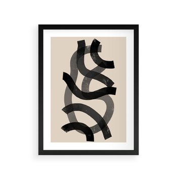 Plakat w ramie 50x70 - Strukturalne Odbicia Innowacji - zaplątane minimalistyczne linie, na bezowym tle - rama czarna