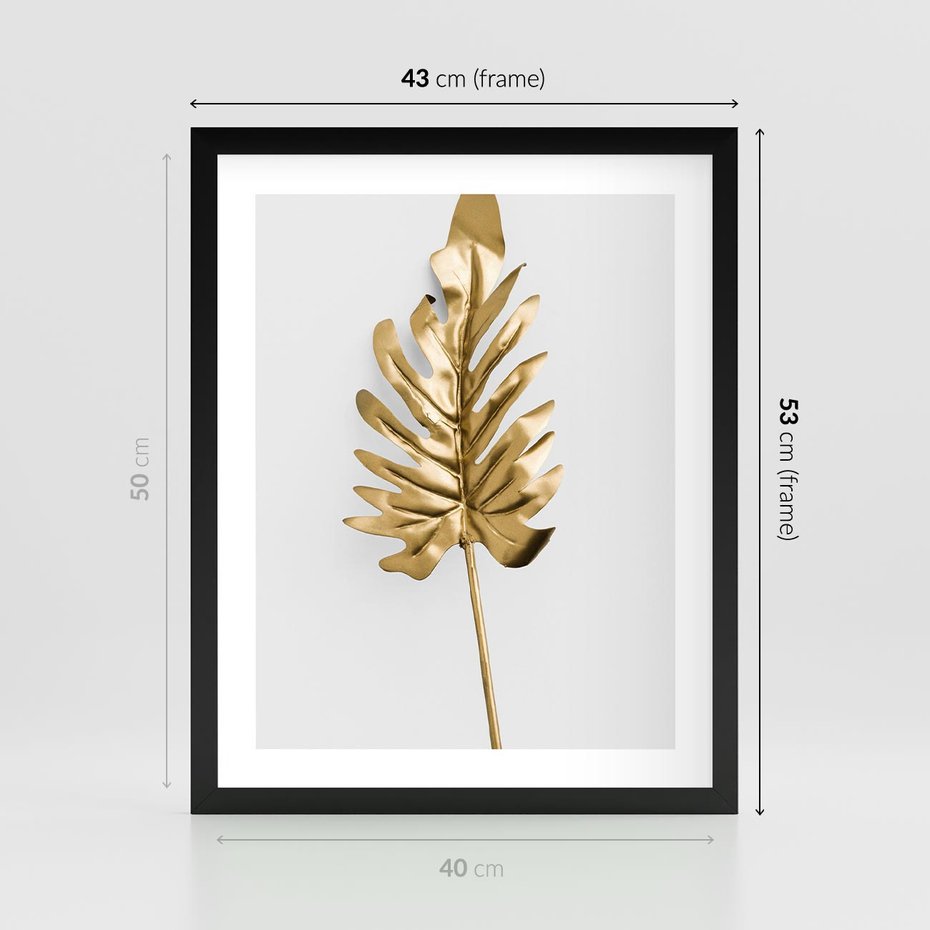 Plakat w ramie 40x50 - Ponadczasowy Urok - złote, liście - rama czarna