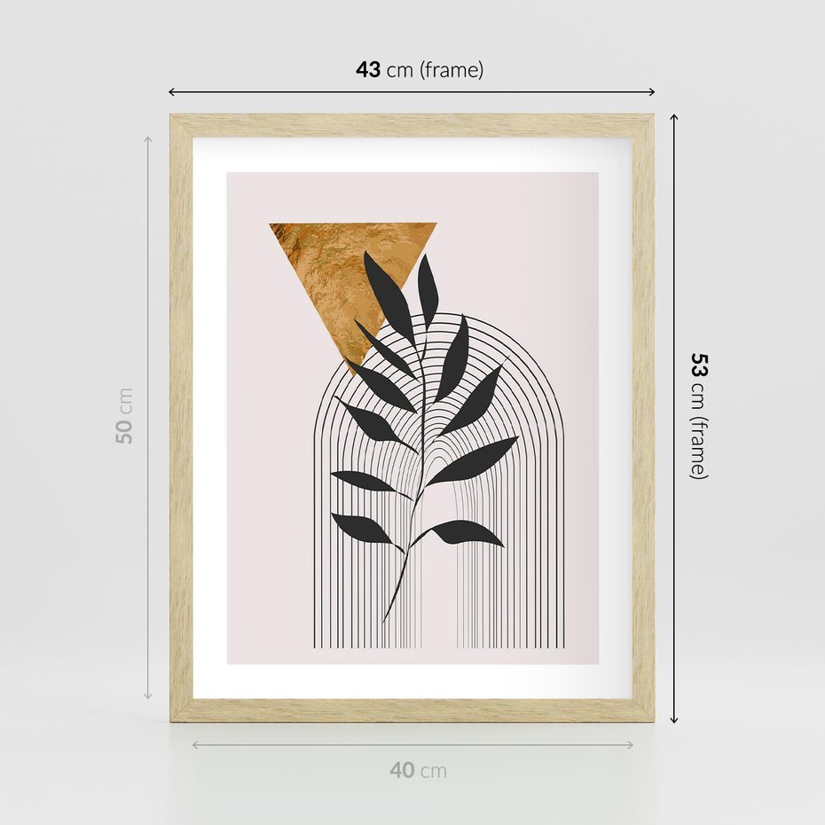 Plakat w ramie 40x50 - Geometria z Elementami Złota i Liści - grafika, złoto - rama drewno