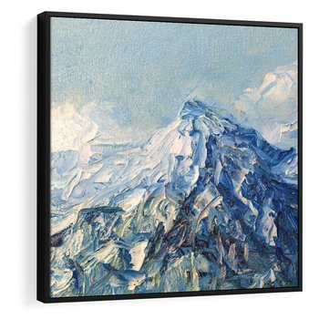 Obraz w ramie 50x50 - Majestat Błękitnych Szczytów - olejny obraz, górski pejzaż - rama czarna