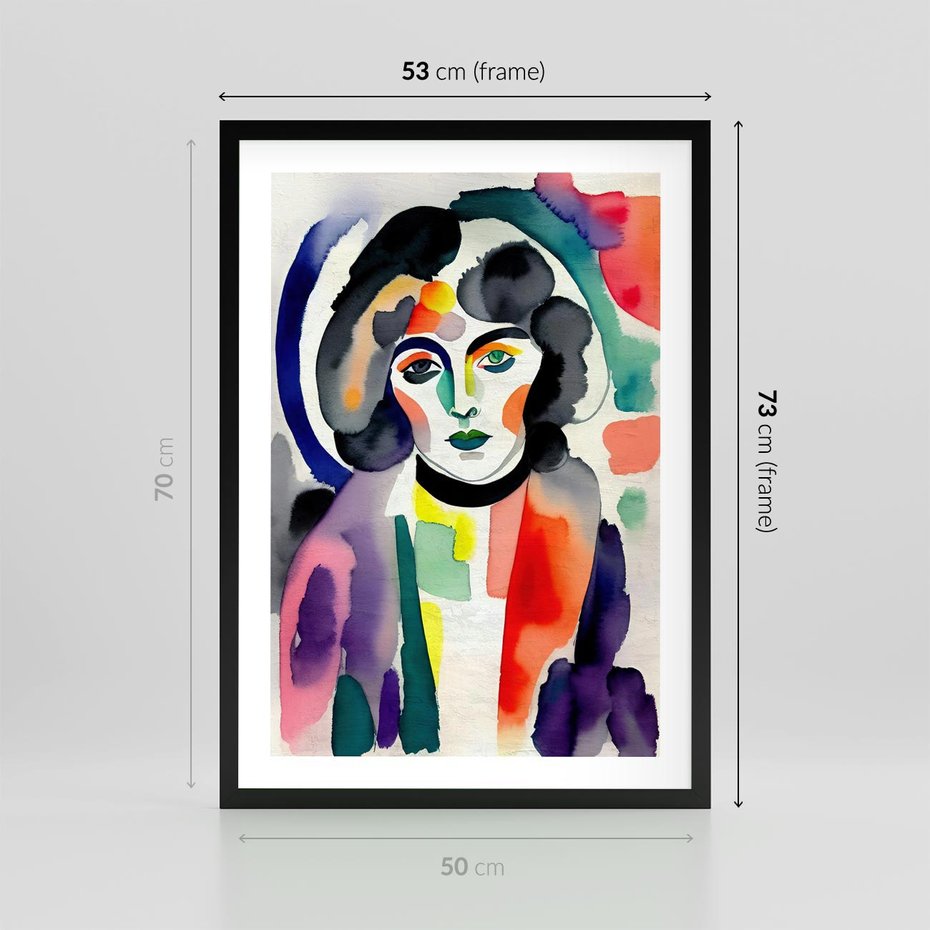Plakat w ramie 50x70 - Subtelne Akwarelowe Ulotności - abstrakcyjny akwarelowy portret kobiety, rozmyte farby - rama czarna