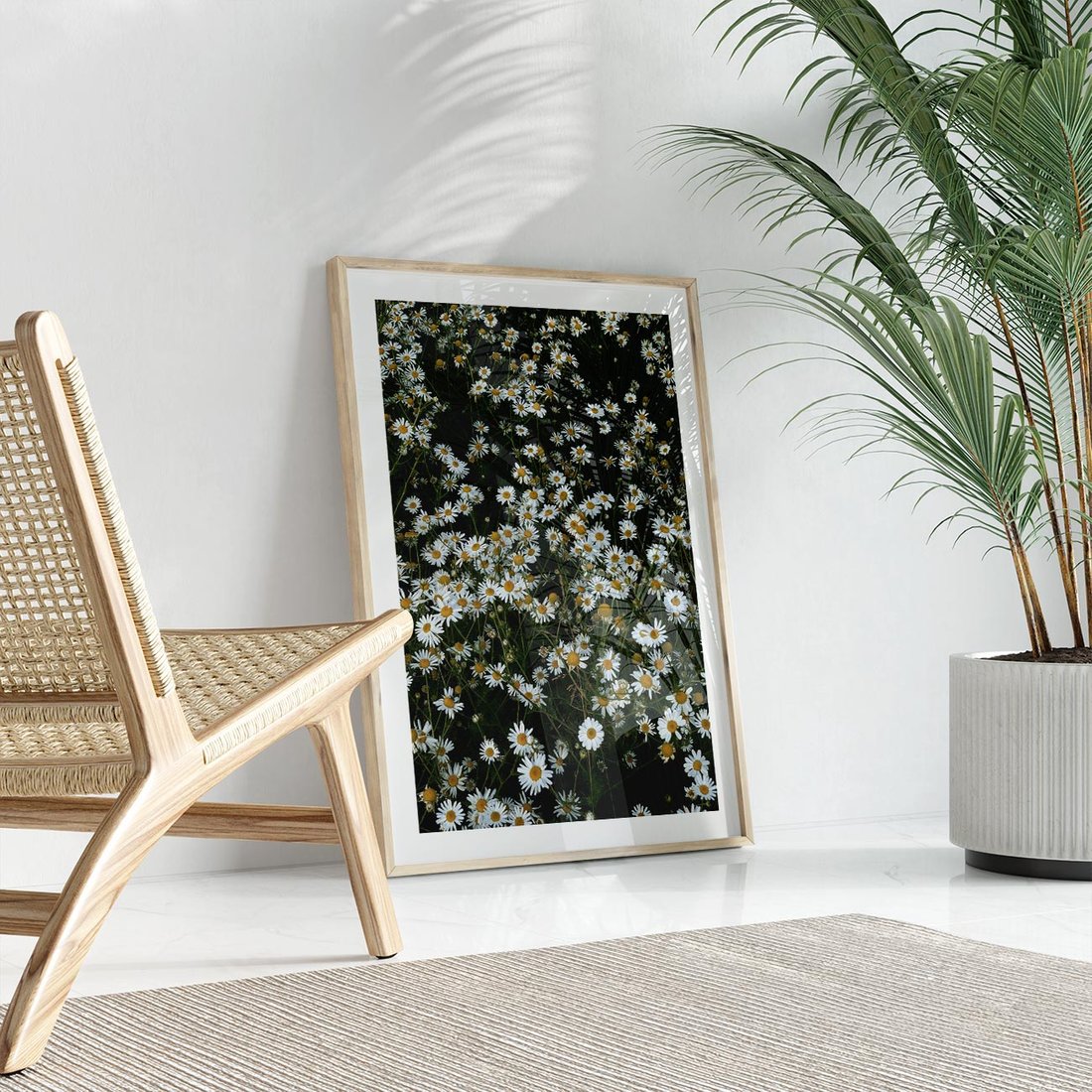 Plakat w ramie 50x70 - Stokrotkowa Idylla na Łące - łąka, stokrotki - rama drewno
