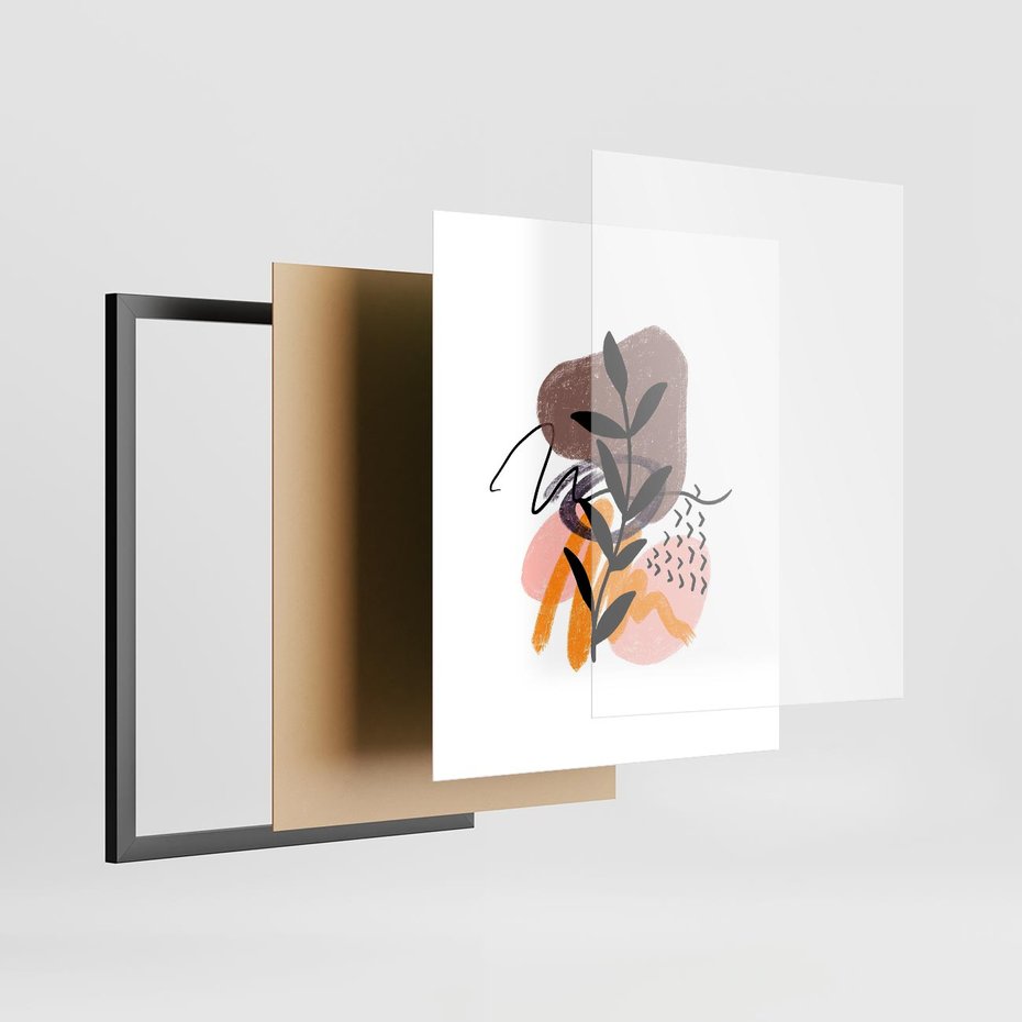 Plakat w ramie 40x50 - Echa Kształtującej się Wyobraźni - abstrakcyjna sztuka, liść gałązka - rama czarna