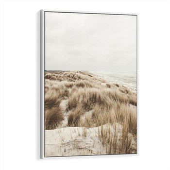 Obraz w ramie 80x120 - Nadmorskie Wydmy - fotografia, kolory sepii - rama biała