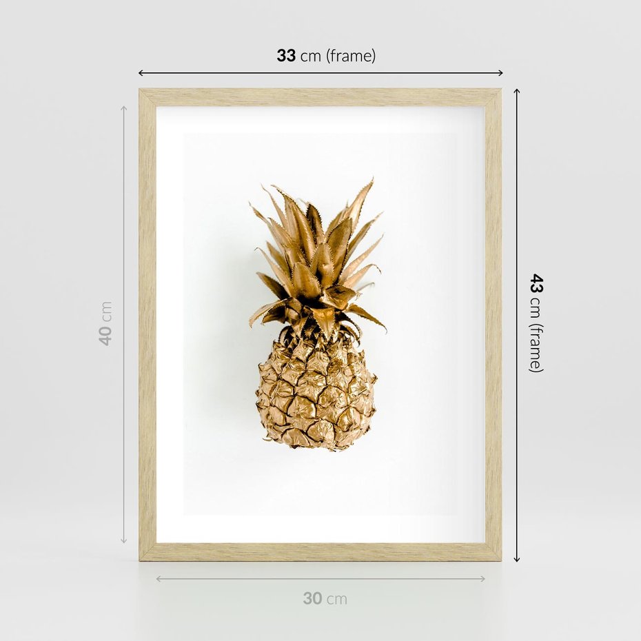 Plakat w ramie 30x40 - Ekskluzywny Akcent - złoty, ananas - rama drewno