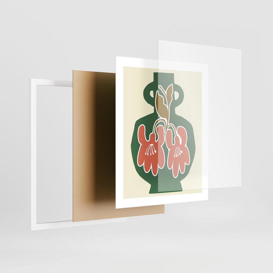 Plakat w ramie 40x50 - Kreatywne Impulsy - boho styl, wazon - rama biała