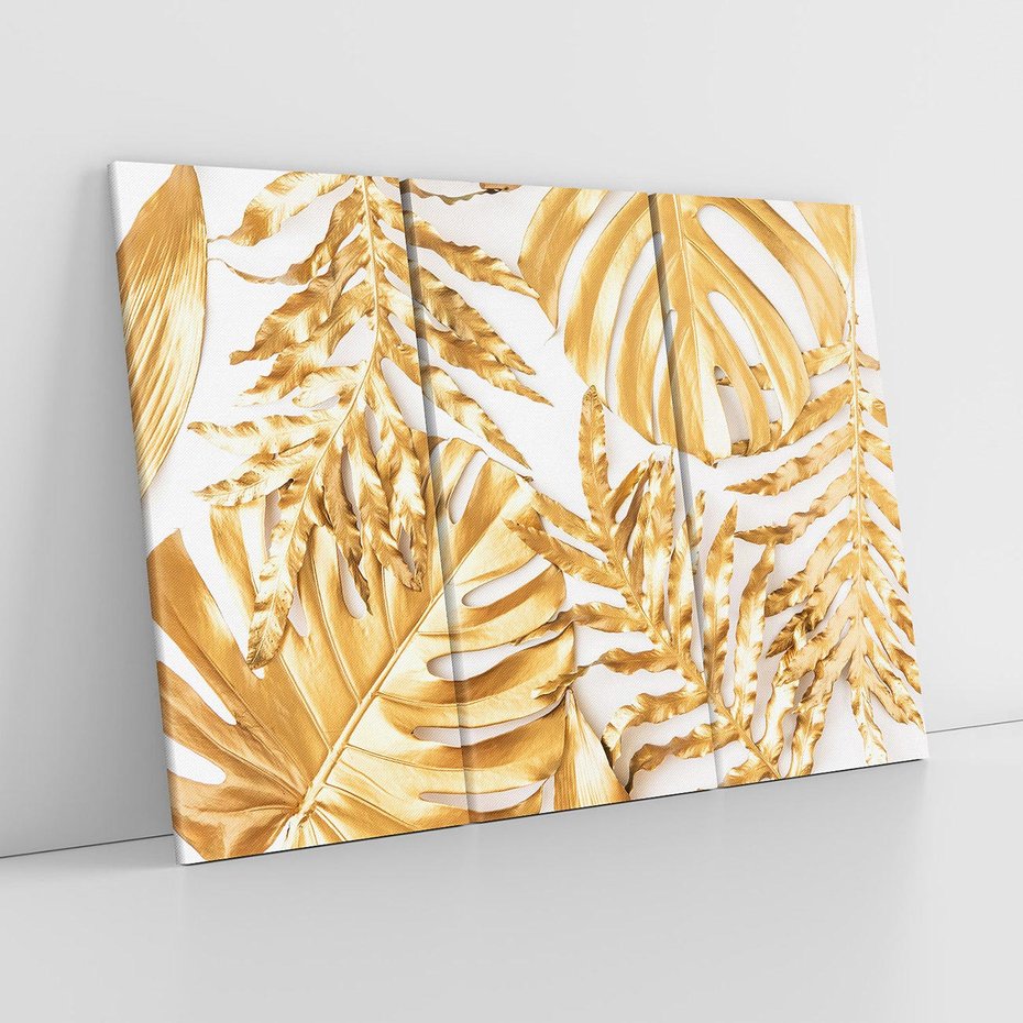 Obraz na płótnie 120x80 - Monstera Złote Liście - monstera, złote