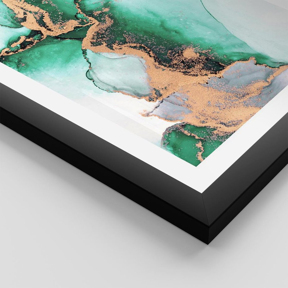 Plakat w ramie 50x70 - Marmur, Zieleń i Złoto - marmur, zieleń i złoto - rama czarna