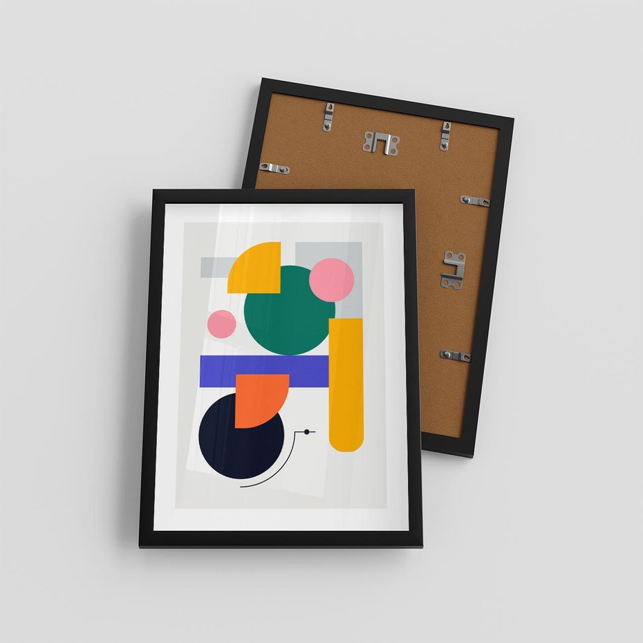 Plakat w ramie 30x40 - Przestrzenne Innowacje - nowoczesna sztuka, geometryczna kolorowa grafika - rama czarna