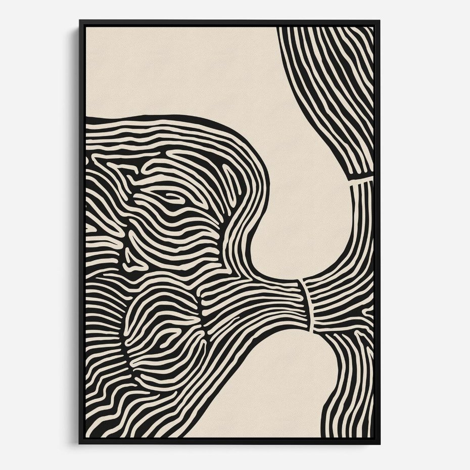 Obraz w ramie 50x70 - Harmonijne Kształty - abstrakcyjne ryciny, czarno biały - rama czarna