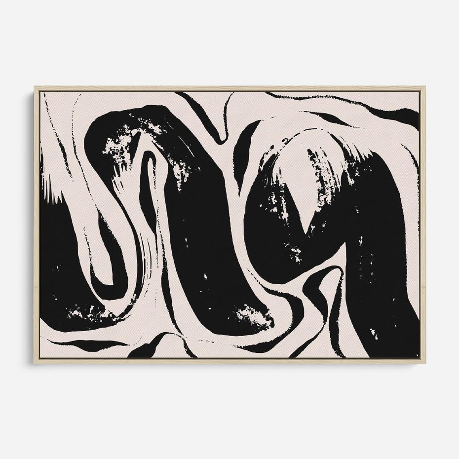 Obraz w ramie 100x70 - Wibracje w ciemnościach duszy - czarno biała abstrakcja, nieregularne rozmyte linie - rama drewno