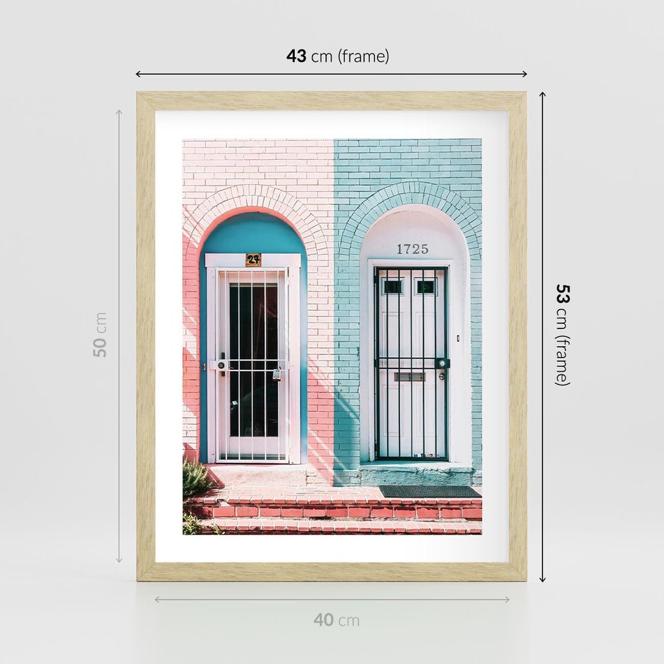 Plakat w ramie 40x50 - Urok Starych Drzwi - stare retro drzwi kamienicy, pastelowe kolory - rama drewno