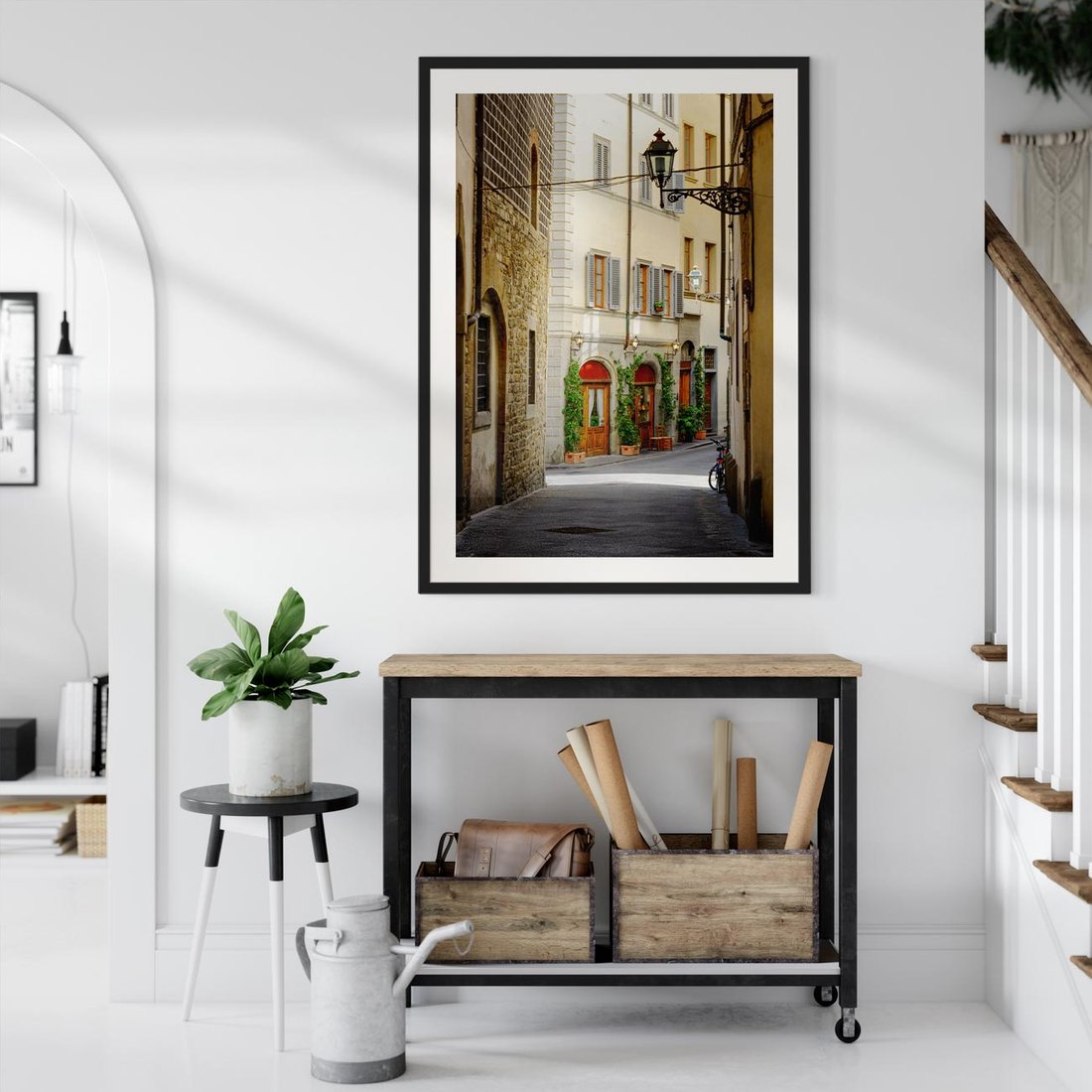 Plakat w ramie 40x50 - Uliczka: perspektywa miejskiego krajobrazu - uliczka, perspektywa - rama czarna