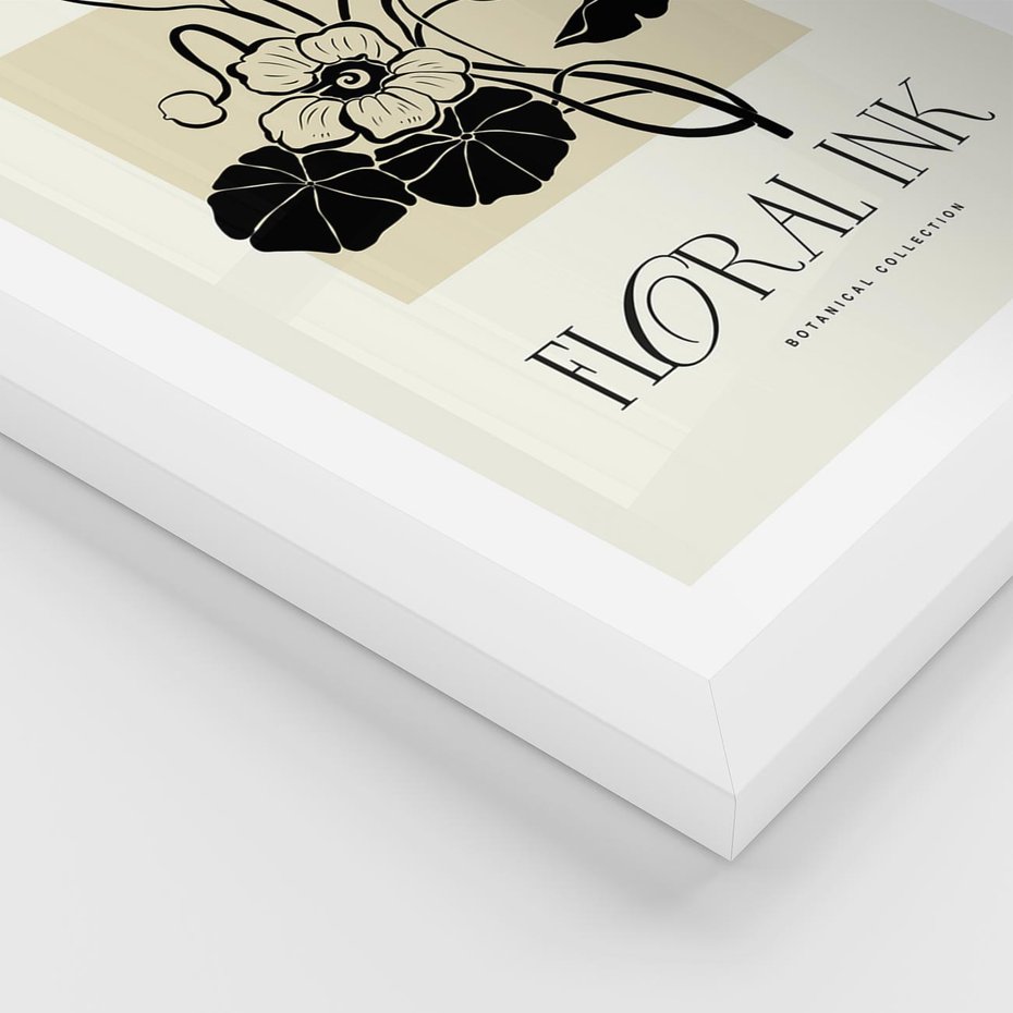 Plakat w ramie 50x70 - Podróż linii kwiatowego czasu - kwiaty, typografia - rama biała