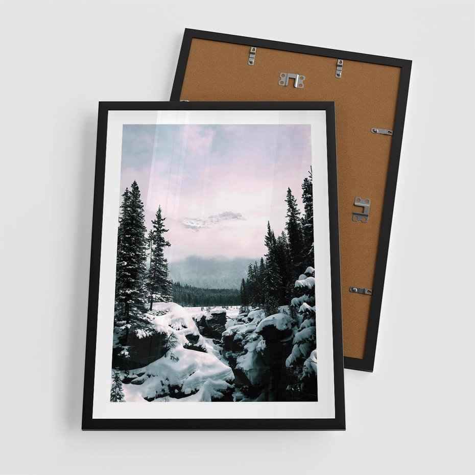 Plakat w ramie 50x70 - Zimowe Góry - zimowy krajobraz, góry - rama czarna