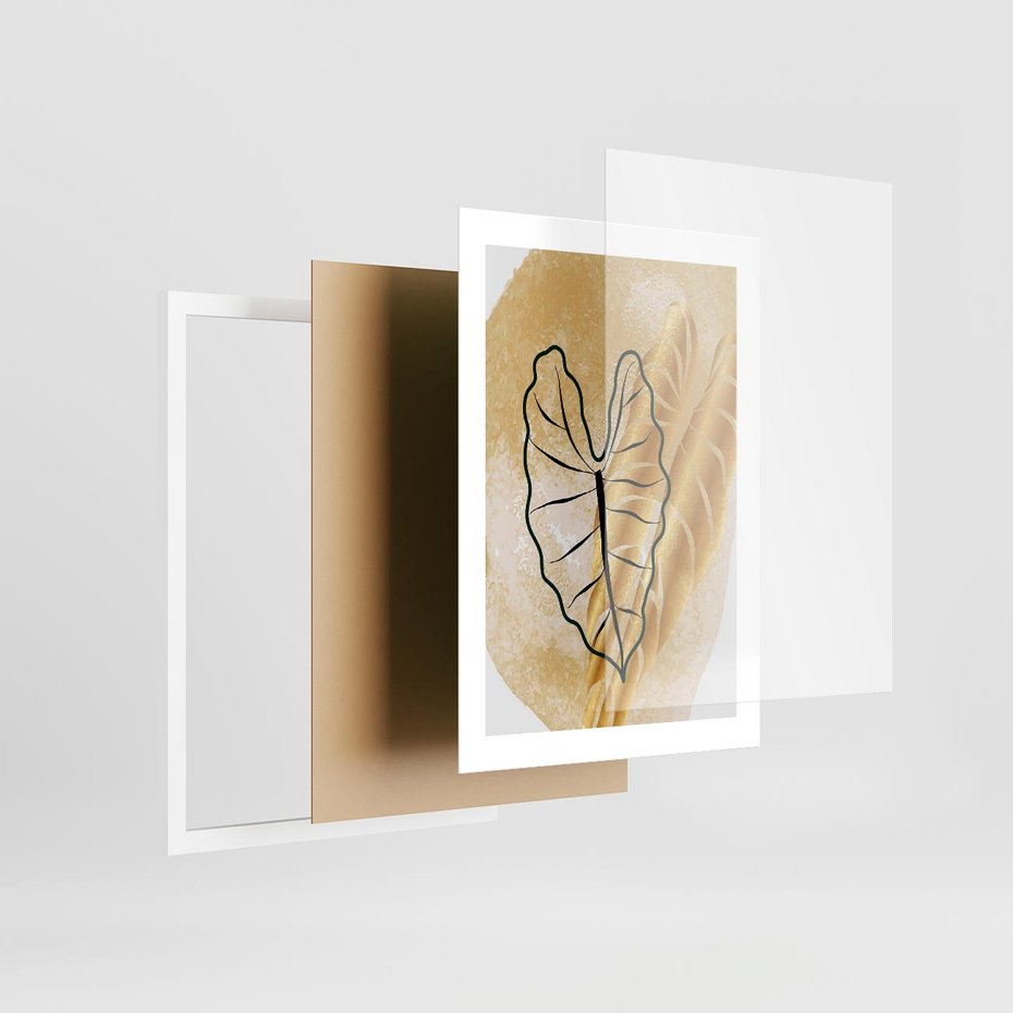 Plakat w ramie 30x40 - Monstera w Złocie - złote liście monstery, grafika - rama biała