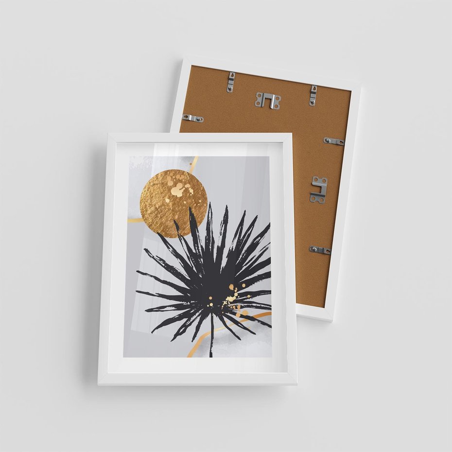 Plakat w ramie 30x40 - Sztuka Palmy - palma, czarna grafika - rama biała