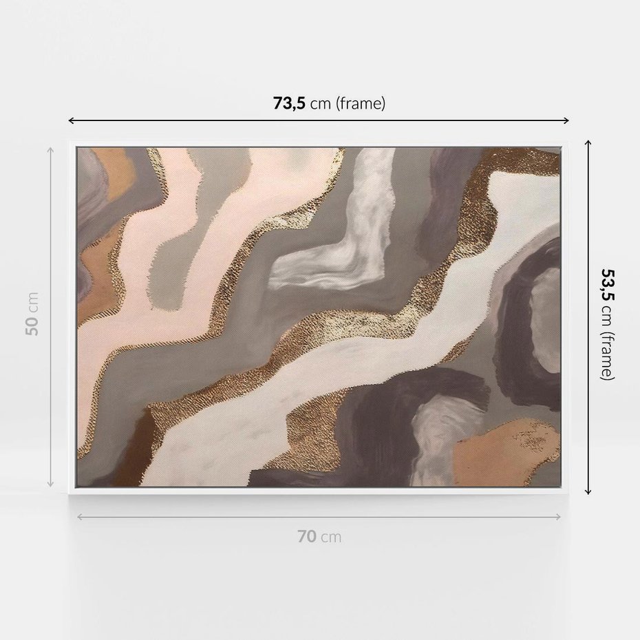 Obraz w ramie 70x50 - Płynne Fale - abstrakcja, neutralne kolory - rama biała