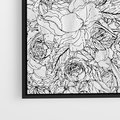 Obraz w ramie 100x70 - Refleksje w martwym punkcie - graficzny szkic, kompozycja kwiatów - rama czarna