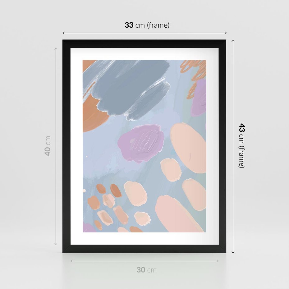 Plakat w ramie 30x40 - Migocące Pastelowe Spektrum - abstrakcyjne akwarelowe plamy, pastele - rama czarna