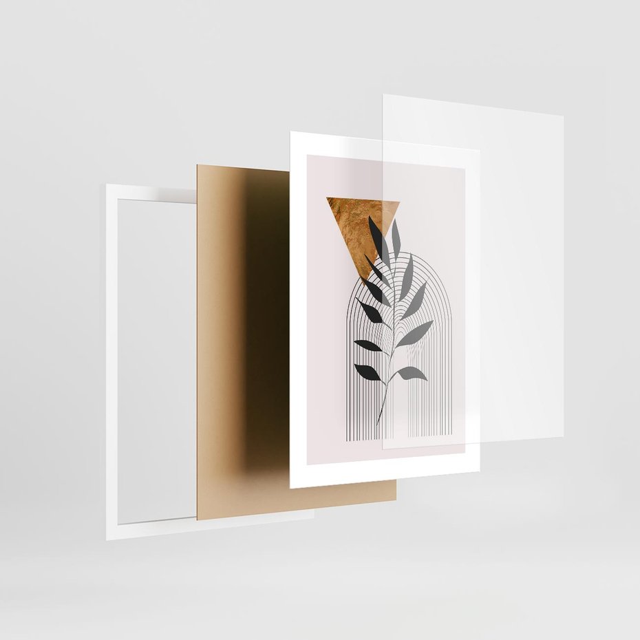 Plakat w ramie 30x40 - Geometria z Elementami Złota i Liści - grafika, złoto - rama biała