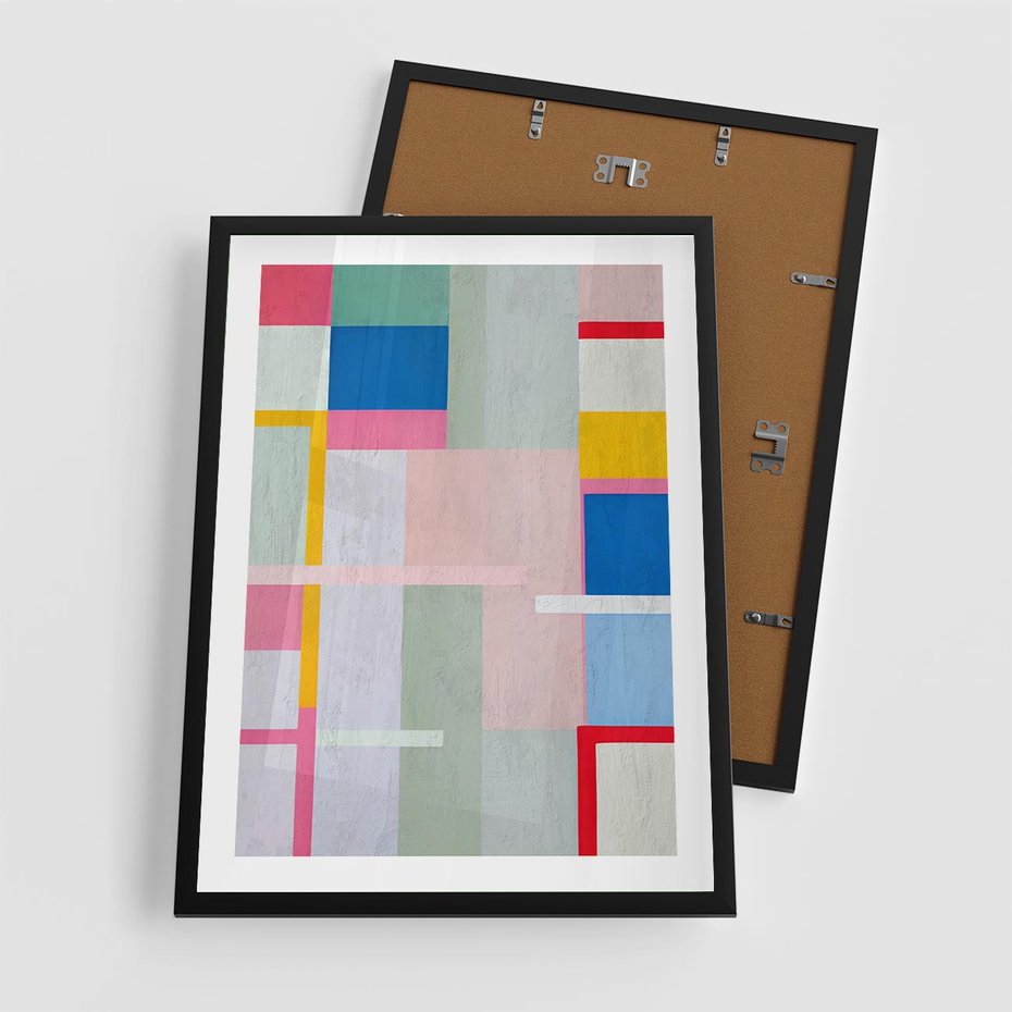 Plakat w ramie 50x70 - Rozbijające Granice Wyobraźni - abstrakcyjne geometryczne kształty, olejny obraz - rama czarna