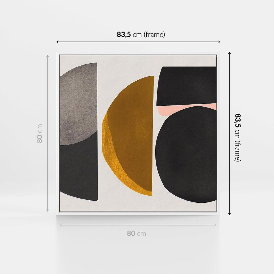 Obraz w ramie 80x80 - Tajemnice sztuki odkryte - geometryczne półkola, kształty - rama biała