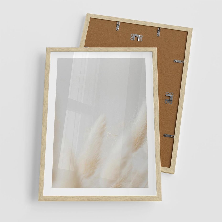 Plakat w ramie 50x70 - Biały Spokój - białe trawy, suche trawy pampas - rama drewno