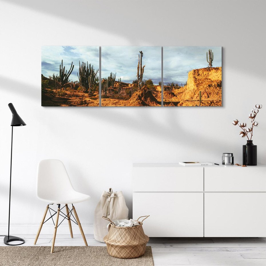 Obraz na płótnie 90x30 - Skarby Pustynnego Kanionu - pustynia, kaktusy