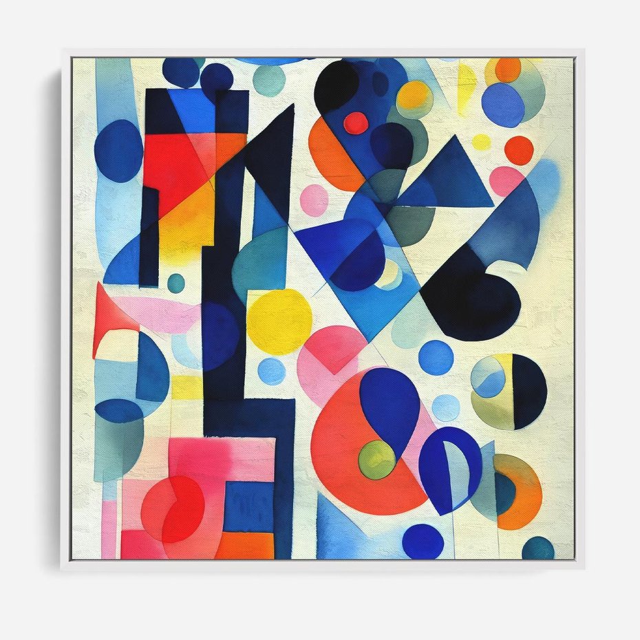 Obraz w ramie 50x50 - Księga Akwarelowych Przeniknięć - abstrakcyjny obraz, różne kolorowe kształty - rama biała