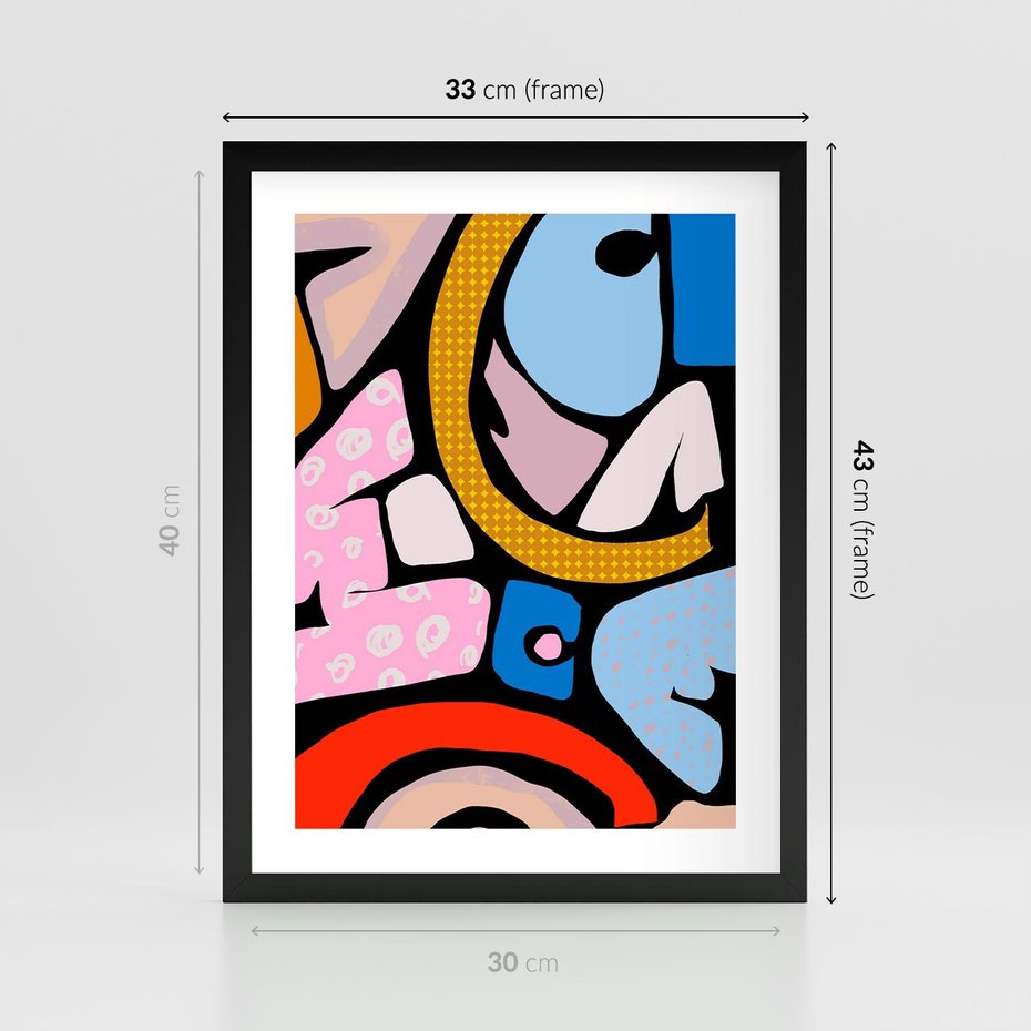 Plakat w ramie 30x40 - Kolory Komiksu - abstrakcyjne formy, komiksowy styl - rama czarna