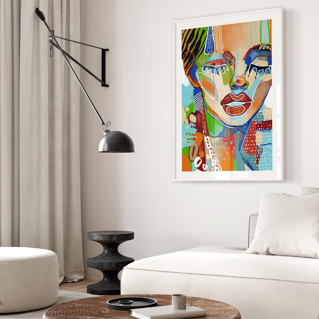 Plakat bez ramy 50x70 - Kolorowe Formy - abstrakcyjny portret kobiety, twarz