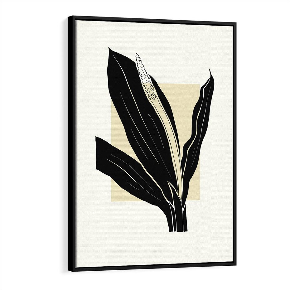 Obraz w ramie 50x70 - Harmonia liści - minimalistyczny obraz, szkic - rama czarna