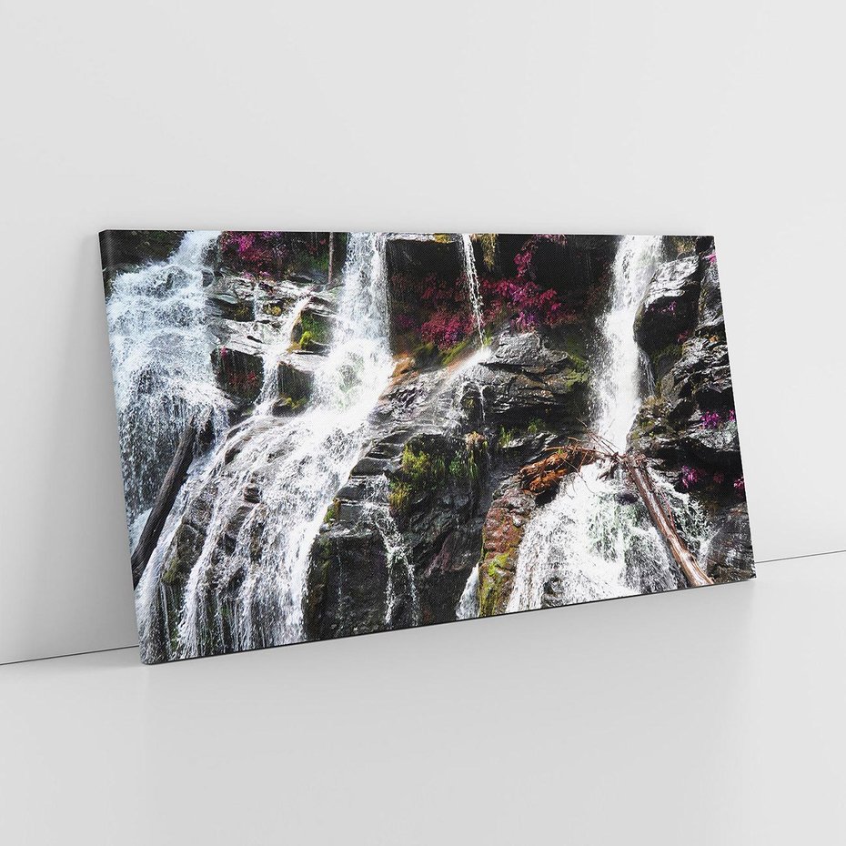 Obraz na płótnie 100x50 - Wodospad wśród majestatycznych gór - wodospad, góry